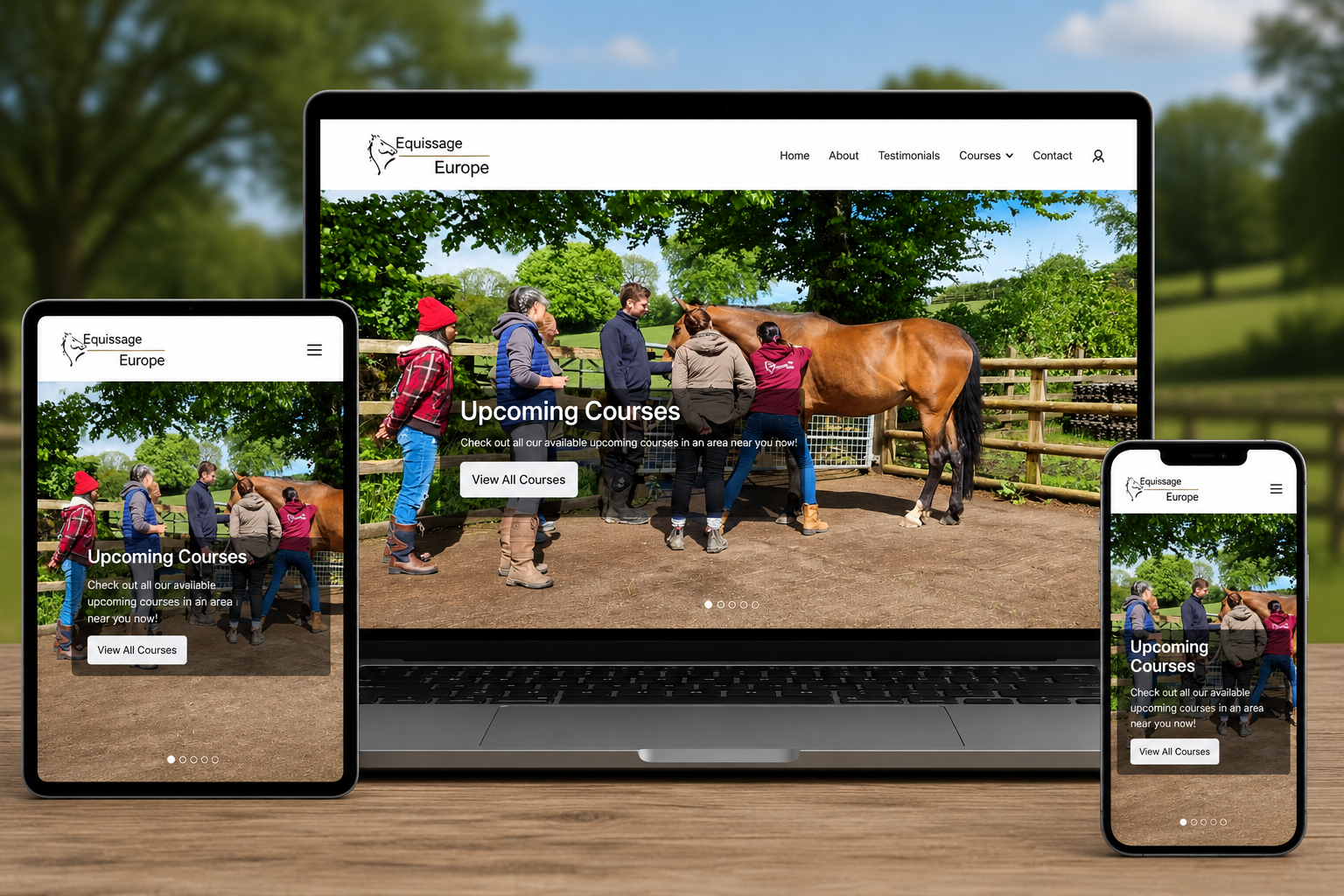 Equissage Europe website displayed across desktop, tablet and mobile devices.